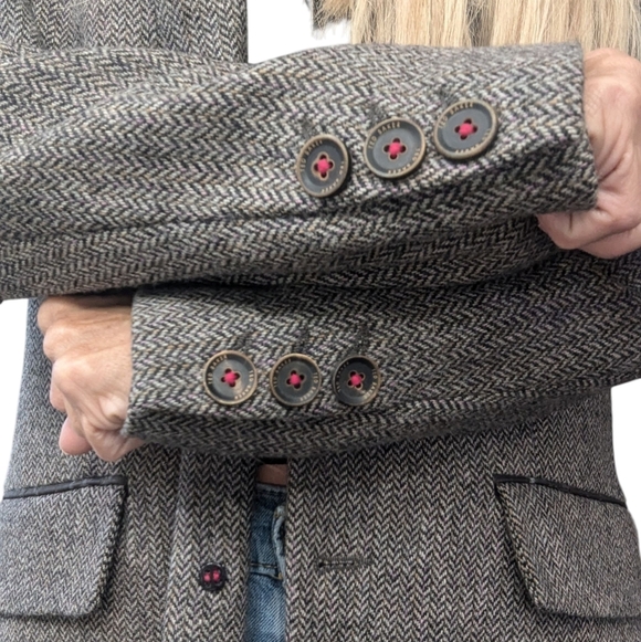 Ted Baker Wool Herringbone Blazer Women’s Brown Tweed Elbow Patch Jacket 2 - Picture 5 of 11